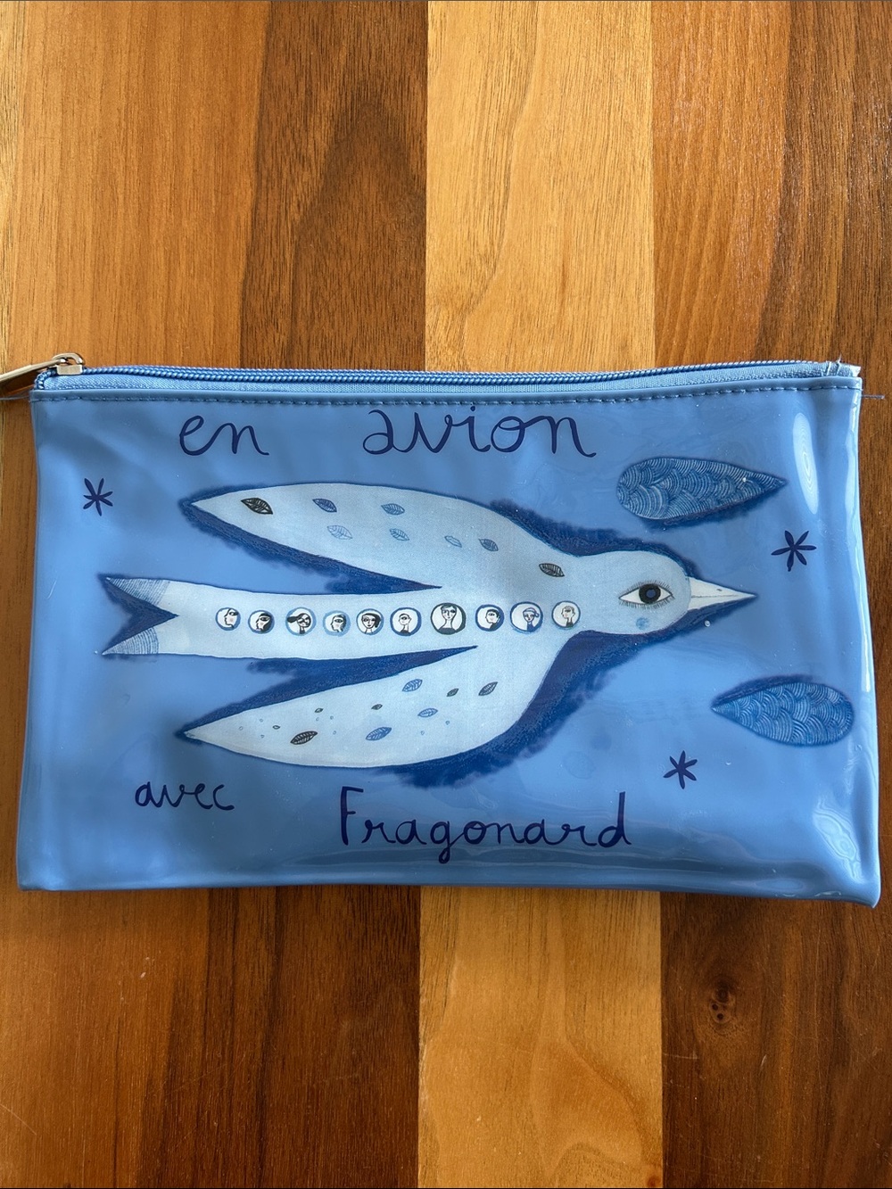 Fragonard Blue Vinyl Bird Travel Pouch 🐦 🇫🇷